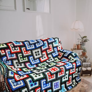 Granny Square crochet blanket made to order, hygge mens cave afghan pure Merino wool, crochet double bed cover cottage chic gay wedding gift image 1