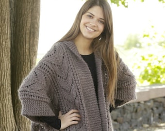 chunky knit poncho, cozy knit overcoat, hygge wool mantle, heavy knitted coat. Custom made gift for her. Winter poncho mantle, chunky wool