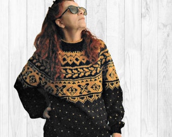 hand knit fair isle sweater, custom cowichan sweater women, 7th anniversary gift for her, pure wool pullover women, unique gifts for wife