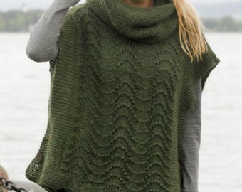 Maßgeschneiderter Poncho-Umhang aus Alpaka und Seide, gestrickter Poncho, Halswärmer und Weste, gestrickter Poncho, Geschenk für Sie. Auf Bestellung gefertigt