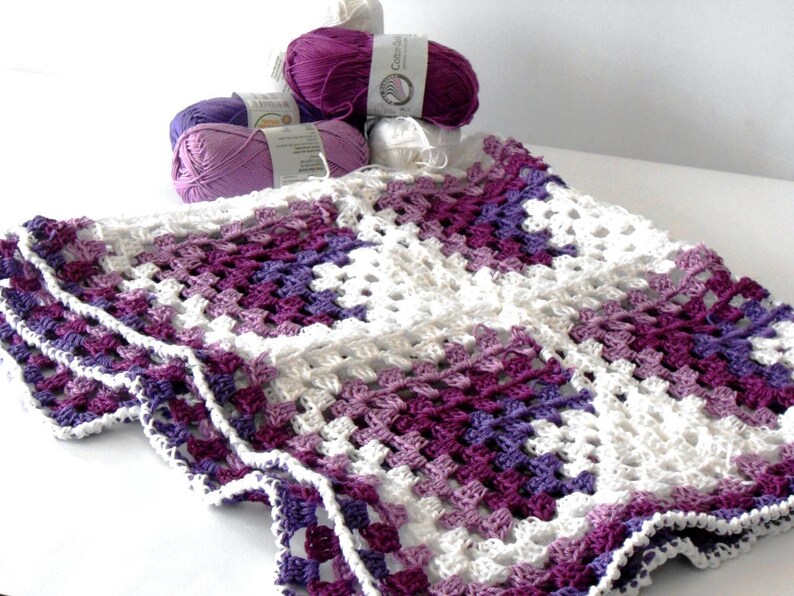 Vegan Crochet baby blanket, Pram baby blanket, baby shower afghan, 100% cotton blanket, Granny square blanket by cosediisa image 8