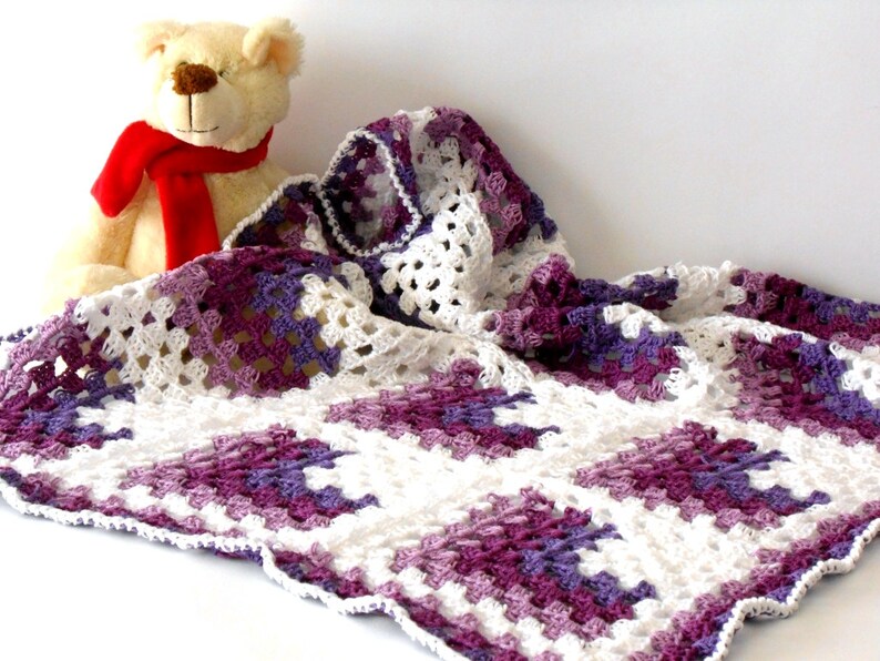 Vegan Crochet baby blanket, Pram baby blanket, baby shower afghan, 100% cotton blanket, Granny square blanket by cosediisa image 2