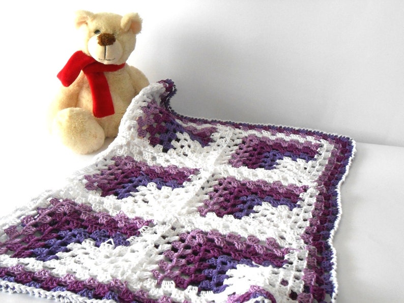 Vegan Crochet baby blanket, Pram baby blanket, baby shower afghan, 100% cotton blanket, Granny square blanket by cosediisa image 4