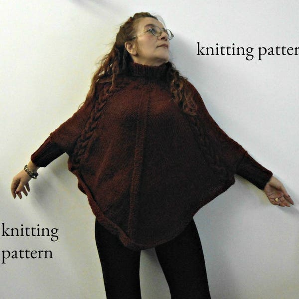 knit sleeved poncho pattern, wool poncho tutorial, cable knit poncho, DIY sleeved mantle, wool wrap tutorial, How to poncho,