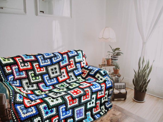 Coperta Granny square matrimoniale su ordinazione, copriletto in lana Merino, lavorato a mano, regalo di nozze. Regalo anniversario