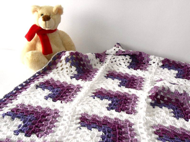 Vegan Crochet baby blanket, Pram baby blanket, baby shower afghan, 100% cotton blanket, Granny square blanket by cosediisa image 6