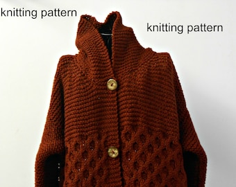 hooded coat knitting pattern, wool coat tutorial, aran knit hooded jacket, DIY hooded coat, wool wrap tutorial, How to hooded overall