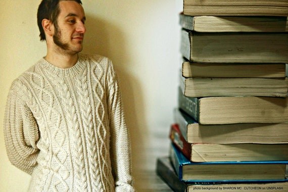 Fisherman Sweater Merino Wool 100%, Hygge Cable Knit Aran Style