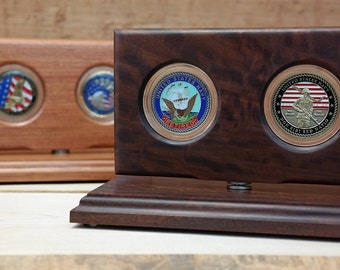 Military Gifts, Challenge Coin Display, Military Coin Stand, Challenge Coin Awards, Natural Ipe Wood, Made in America