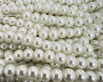 6mm ivory glass pearls, one strand, approx 150, off-white round beads GBP022