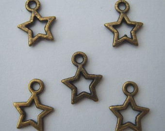 Bronze star charms, 50 pcs, antique bronze pack of 50, open star, antique brass bulk CG004