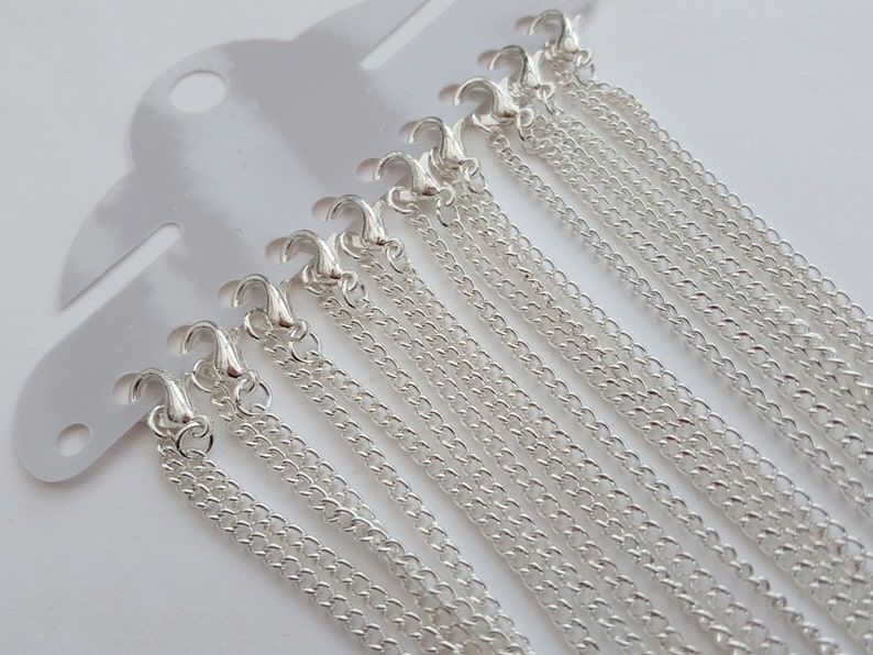 Silver plated necklaces 46cm 18 inch x10, chain 2x3mm link curb, bulk wholesale, ready made necklace pack of 10 image 1