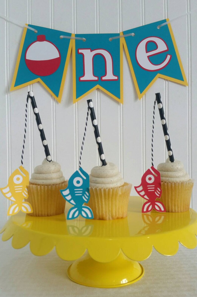 Gone Fishing Birthday Party Cupcake Toppers Fishing Rod Etsy