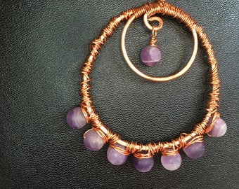 Pendant - Necklace - Free Form Copper Wire Wrapped - Matte Finish Amethyst Pendant -  Jewelry with Meaning - Peace