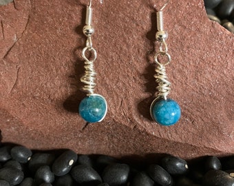 Earrings - Apatite on Sterling Wire Earrings - Dangle Earrings - Jewelry with Meaning - Humanitarian Stone