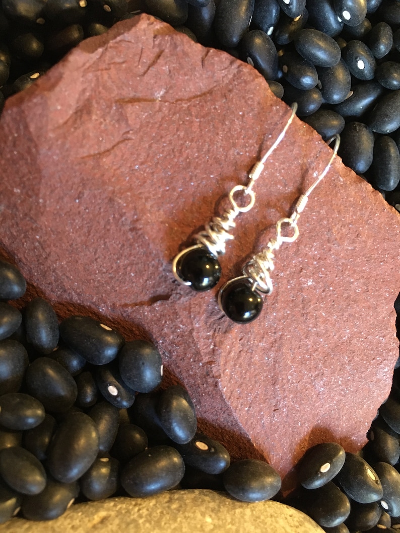 Jewelry with Meaning Dangle Earrings Earrings Grounding and Shields Against Negativity Obsidian and Sterling Wire Wrapped Earrings