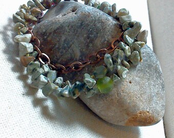 Rhyolite, Dyed Agate and Swarovski Crystal Copper Multi Strand Bracelet - Communication and Balance - Boho Chic Bracelet - Chunky Bracelet