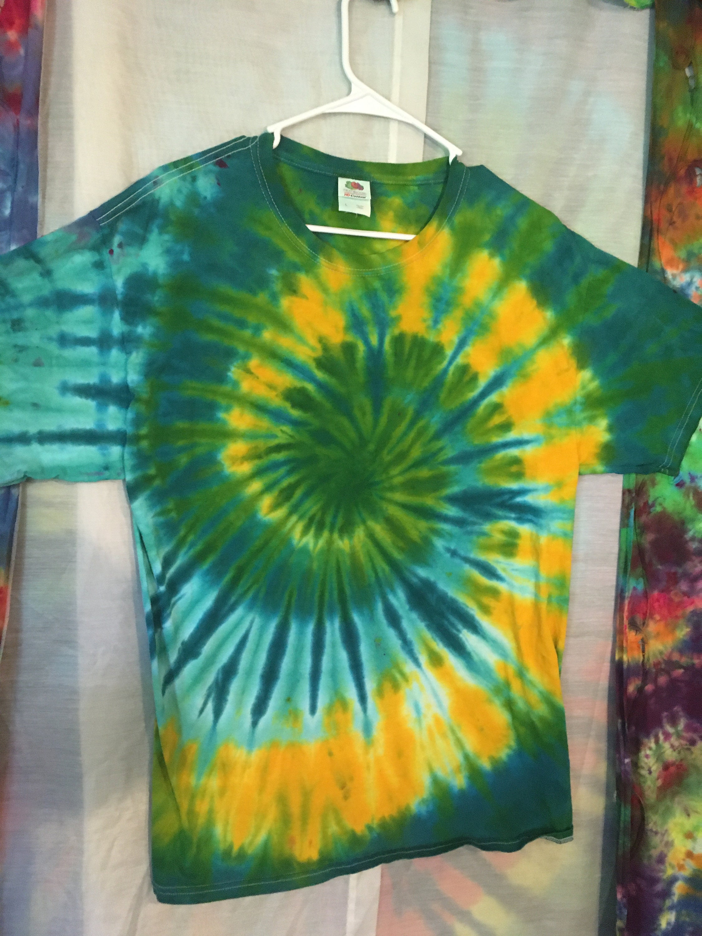 Tie Dye Yellow Spiral in a Sea of Greens and Blues Tie Etsy