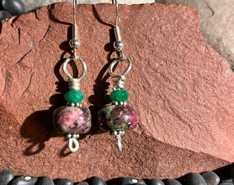 Earrings - Dyed Tibetan Quartz and Aventurine Earrings - Sterling Silver Earrings - Dangle Earrings - Jewelry with Meaning -