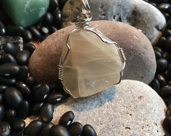 Sterling Silver Wire Wrapped Moonstone Pendant - Intuition - Jewelry with a Purpose