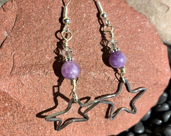 Earrings Star Dangle Lepidolite Hippie Earrings Gift Idea Gift for a Friend Metaphysical Magical Boho Style Jewelry with Meaning Transition