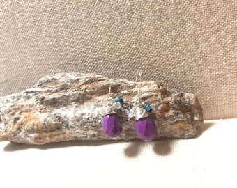 Faceted Purple Dyed Turquoise Wrapped in Sterling Earrings - Master Healer - Metaphysical Earrings - One of a Kind - Drop Earrings - Dangle