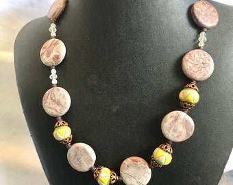 Necklace - Jasper and Ceramic Bead Necklace - Statement Piece - Jewelry with Meaning - Nurturing and Gentleness