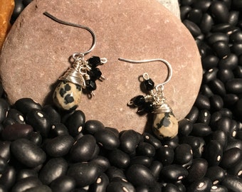 Dalmatian Jasper and Sterling Tear Drop Earrings - Healing Jewelry - Playfulness