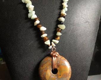 Necklace - Bamboo Jasper, Amazonite and Tiger eye Necklace - Jewelry w/ Meaning - Gentle relaxing energy, Communication and Decision making!