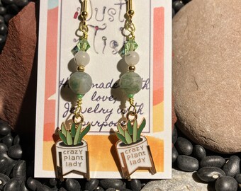 Earrings - Plant Theme Earrings - Fun Earrings - Dangle Earrings - Statement Earrings- Agate Earrings - Jewelry w/ Meaning - Plant Fertility