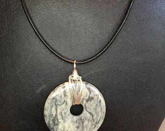 Pendant - Necklace - Donut Pendant - Jasper Pendant - Sterling Wire Wrapped Pendant - Jewelry with Meaning - Gentleness