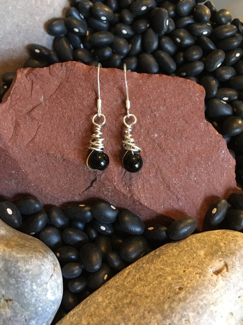 Jewelry with Meaning Dangle Earrings Earrings Grounding and Shields Against Negativity Obsidian and Sterling Wire Wrapped Earrings