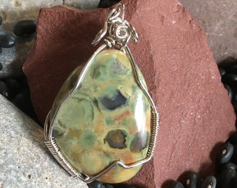 Pendant - Necklace - Sterling Wire Wrapped Rainforest Jasper Pendant - Jewelry with Meaning - Healing