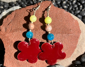 Earrings - Enameled Flower Charm Earrings - Dangle Earrings - Flower Earrings - Jewelry with Meaning - New Paths