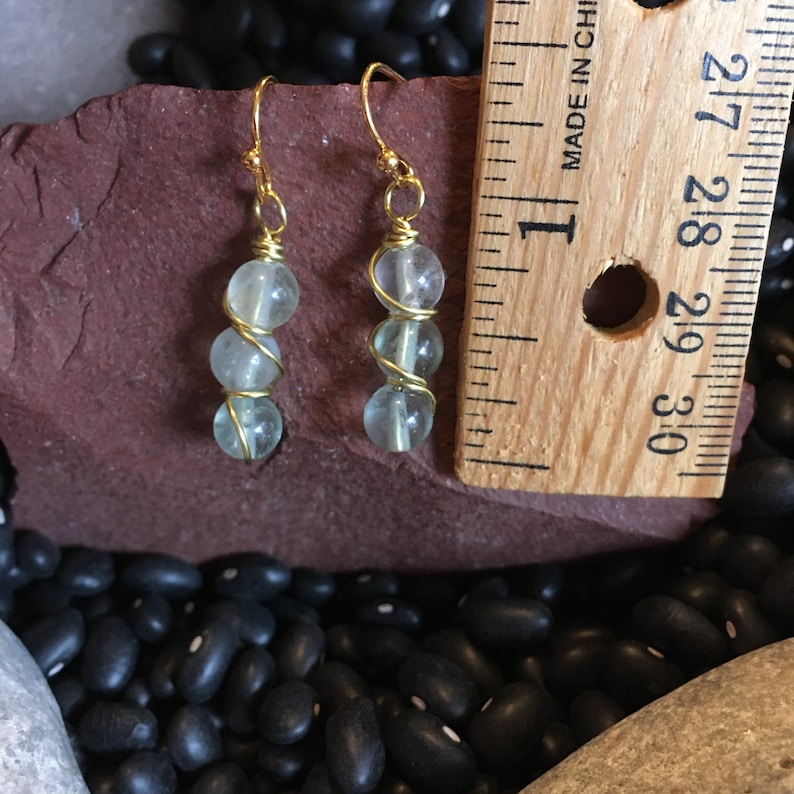 Fluorite and Yellow Brass Earrings Earrings Fluorite Earrings Wire Wrapped Earrings Jewelry with Meaning Order to Chaos