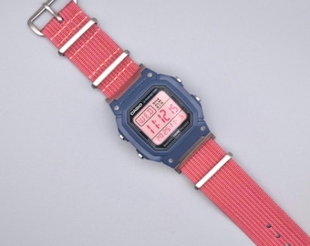 Modified Casio W800H digital watch: "Redtide" – red polarised display, Timer function unlocked, warm white custom lighting