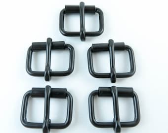 Fibbie a rullo singolo in acciaio nero opaco da 20 mm. Fibbie robuste nero ossido per collari, cinghie, fettucce, borse, lavori di selleria.