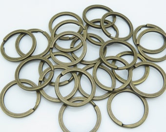 20 mm Antique Brass Flat Split Jump Rings, Key Chain Hardware, O Rings, Keyring Connectors, Keyring Attachments, Keyring Blanks