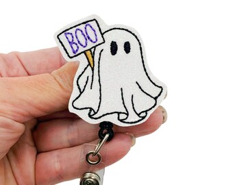 Boo Ghost Badge Reel, Halloween Badge Reel, Ghoul Badge Reel, Fall Badge Reel, Autumn Badge Reel, Halloween Badge Clip, Ghost Lanyard