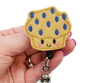 Blueberry Muffin Badge Reel, Food Badge Reel, Cute Badge Reel, Pastry Chef Gift, Baker Gift, Retractable ID Holder, ID Badge Reel