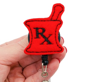 Pharmacist Gift, Mortar and Pestle, Pharmacy Badge Reel, RX Badge Reel, Medical Badge Reel, Pharmacy School, Nurse Badge Reel, ID Badge Reel