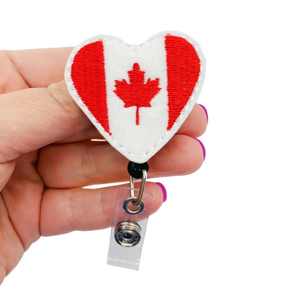 Canada Flag Heart Badge Reel Retractable Name Tag Holder for Work ID