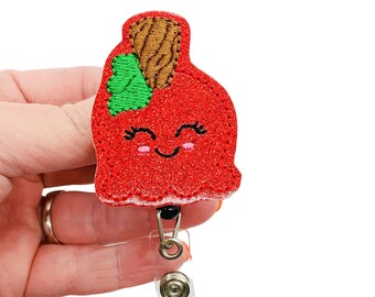 Glitter Candy Apple Badge Reel Retractable Name Tag Holder for Work ID