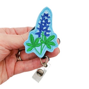 Blue Bonnet Badge Reel, Flower Badge Reel, Flower Badge Holder, Flower Badge Clip, Flower Lanyard, Flower Carabiner, Texas Flower Badge Reel