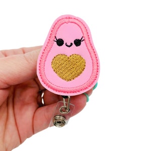 Avocado Badge Reel, Avocado Lanyard, Avocado Gift, Pink Badge Reel, Valentines Badge Reel, Valentine&#39;s Day Gift, Cute Badge Reel Nurse
