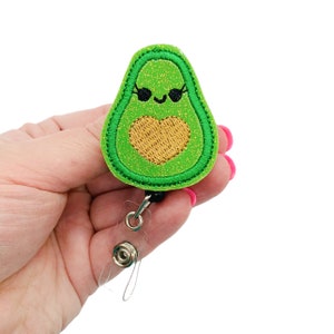 Avocado Badge Reel, Avocado Lanyard, Avocado Gift, Glitter Badge Reel, Fruit ID Holder, Food ID Badge Reel, Cute Badge Reel, Lanyard Clip