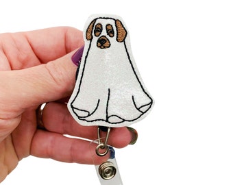 Porta credencial de perro fantasma, porta credencial de fantasma, porta credencial de Halloween, porta credencial de cachorro, porta credencial de animal, porta credencial de Halloween, porta credencial de perro