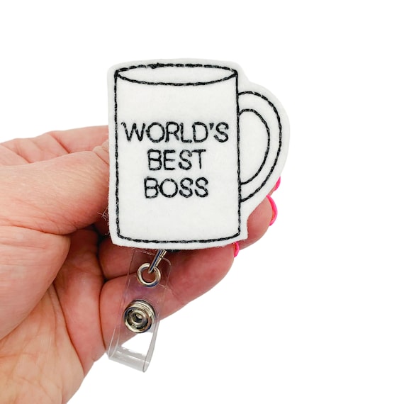Worlds Best Boss Badge Reel, Boss Gift for Boss Gifts, Coffee