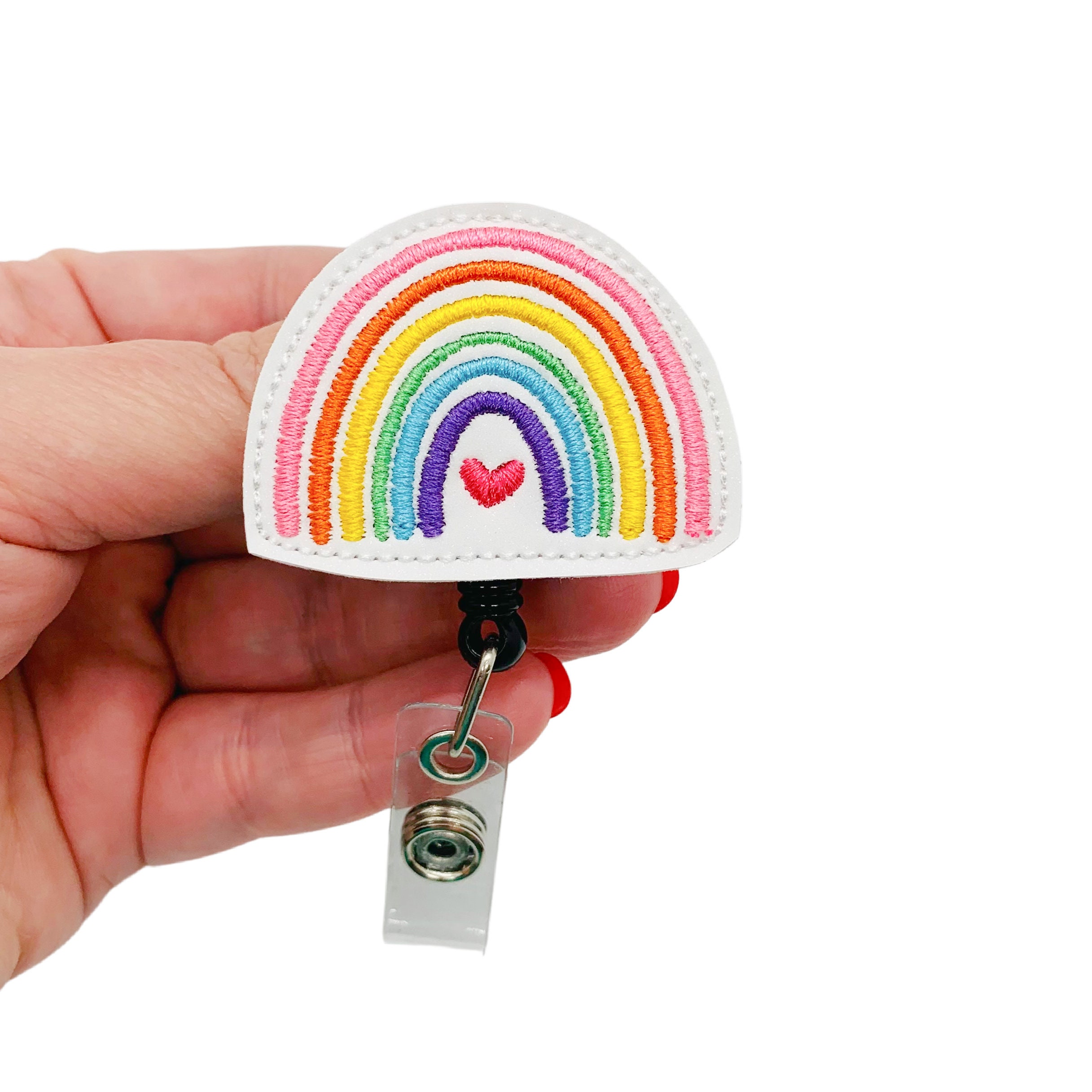 Abhay Rainbow Retractable Badge Reel Clips，5 Pack Name tag Holders，Nurse  Badge Holder Badge Reel with Reel Id Badge Clip (Rainbow)