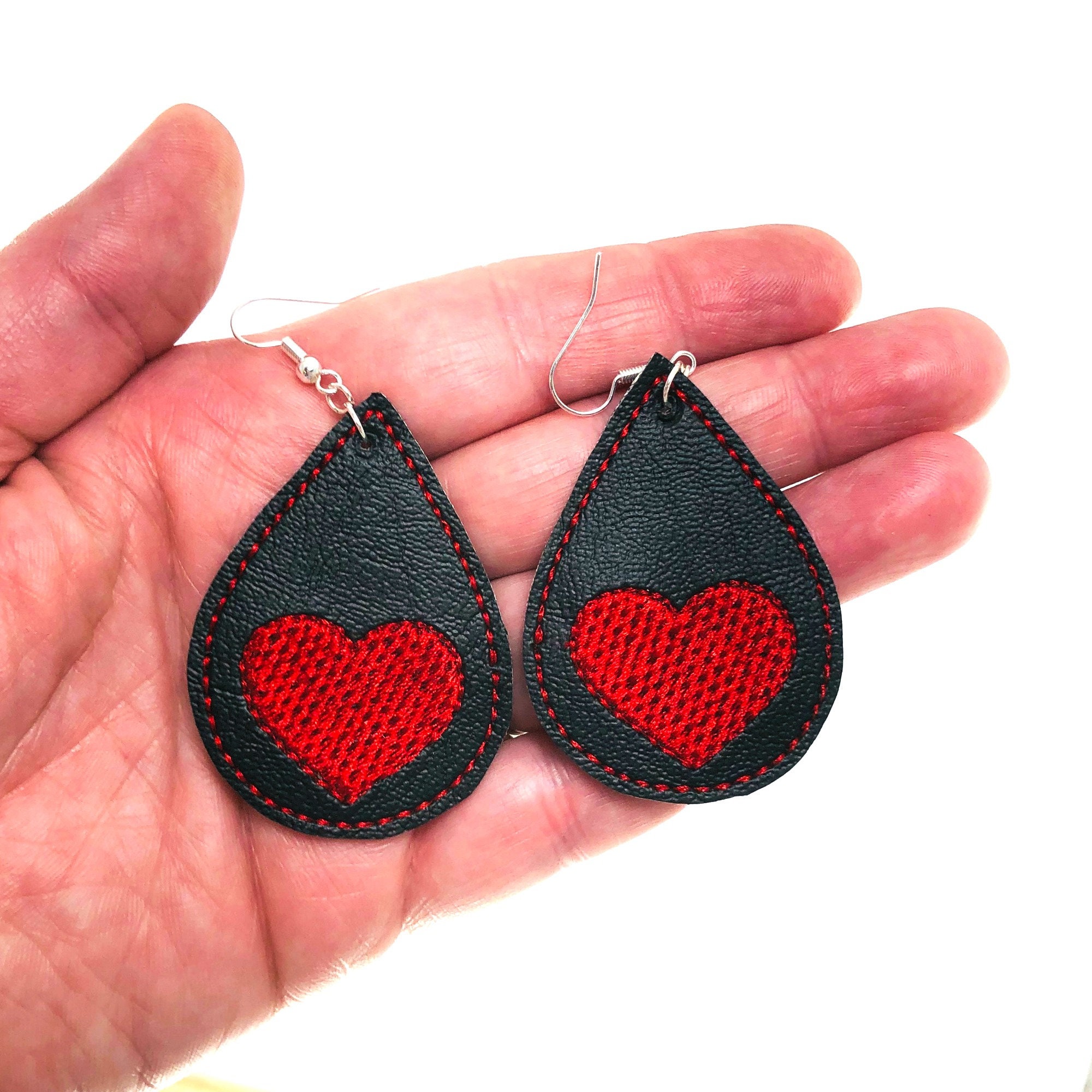 Valentines Earrings Heart Earrings Embroidered Earrings Etsy Ireland